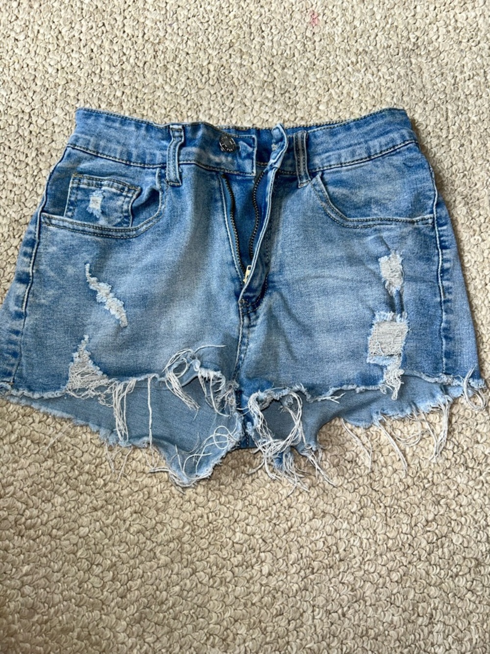 Frayed Light Blue Distressed Denim Women's Shorts